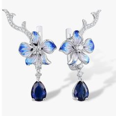 Gorgeous Style Delicate Blue Bauhinia Enamel Earrings Are Wonderful Complements For You To Attend Parties, Weddings, Dating, And Other Occasions, Will Decorate You Charming And Gorgeous, Stand Out In The Crowd, And Give You A Better Wearing Experience Quality Material Made Of Fine 925 Sterling Silver With High Quality Metal Plating Added To Enhance Shine, Durable And Low Irritation, Safe And Comfortable To Wear For A Long Time, Not Easy To Rust, Simple And Stylish, Enhance Your Elegance Every Mo Formal Blue Flower Earrings, Blue Flower Earrings For Formal Occasions, Swirly Earrings, Sparkle Hoop Earrings, White Hoop Earrings, Gold Wheels, Exotic Jewelry, Oval Stud Earrings, Enamel Flower