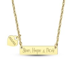 a gold plated necklace with the words stolen, hope and nicole engraved on it