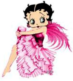 a drawing of a woman in a pink dress with feathers on her head and hands behind her back