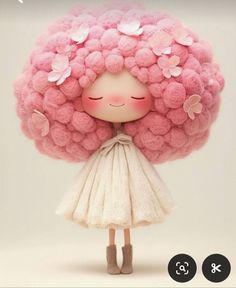 a girl with pink hair and flowers on her head