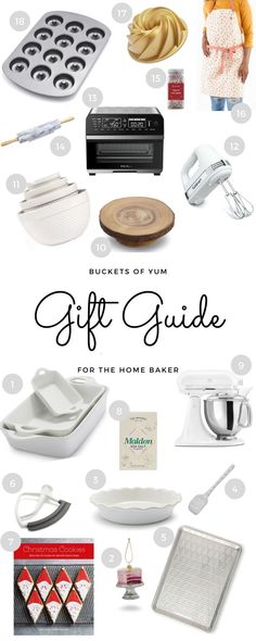 the gift guide for the home bakers is shown in this graphic above it's image