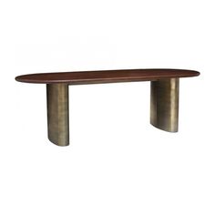 an oval wooden table with metal legs