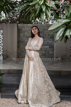 Buy Gown Choli Designer Bridal Dresses in Pakistan 2021 emblazoned with embroidery, dabka. The Front Open Gown is adding magnificent look to a bridal dress Walima Dress, Desi Wedding Dresses, Asian Wedding Dress, Desi Outfits, Pakistani Fashion Party Wear, Pakistani Fancy Dresses, Anarkali Gown, Indian Gowns Dresses, Desi Clothes