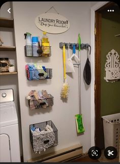 the laundry room is clean and ready to be used as a storage area for cleaning supplies