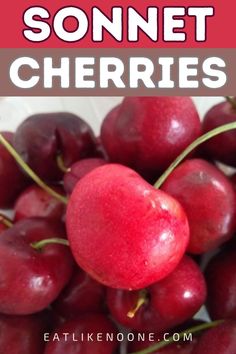 some cherries with the words sonnet cherries on it and an image of red cher