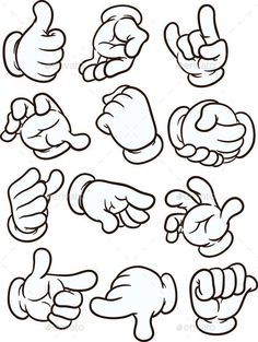 cartoon hand gestures set in black and white