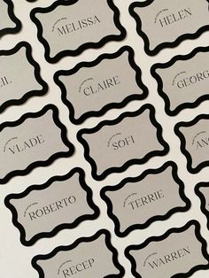 black and white business cards with name tags