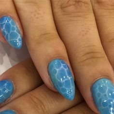 Pool Inspired Nails, Ocean Inspired Nail Art, Swimming Nails Designs, Ocean Themed Nail Art, Ocean Beach Nails, Pool Water Nails Design, Marine Biology Nails