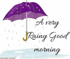 an umbrella with rain falling down on it and the words, are very rainy good morning