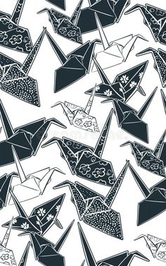 black and white origami cranes on a white background seamless pattern stock illustration