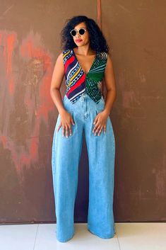 African Print Outfits For Women, African Print Tops With Jeans, Ankara Tops With Jeans, African Print Outfits, Chitenge Outfits, Car Bugatti, African Print Top, Car 2023, Ankara Outfits