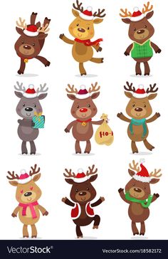 christmas reindeers with different hats and scarves