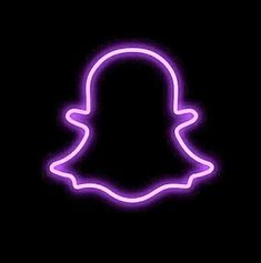 a neon purple snap icon on a black background, with the outline of a person's head in the center