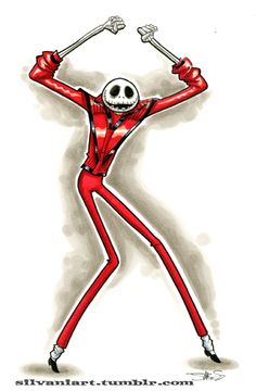 a drawing of a skeleton dancing with two hands in the air