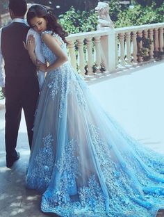 Blue Wedding Dress, Tulle Balls, Blue Wedding Dresses, Princess Wedding Dress, Tulle Ball Gown, Blue Tulle, Chapel Train, Princess Wedding Dresses, Princess Wedding