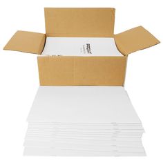 an open cardboard box filled with white paper