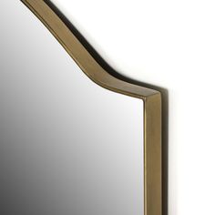 a gold framed mirror hanging on the wall above it's head and bottom edge