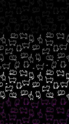 a black background with white cats and dogs drawn on it's sides, all in different colors