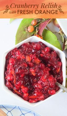 cranberry relish with fresh orange in a white bowl