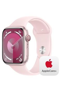 the apple watch series 4 is shown with an applicace for its pink band