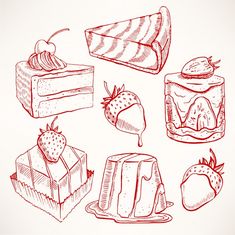 an image of desserts drawn in red ink