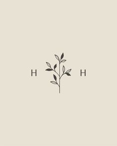 the letter h is made up of two branches with leaves on each branch, and an arrow