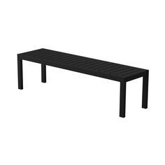 a black bench sitting on top of a white floor