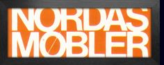 an orange and white advertisement with the words nordas's mobler on it