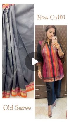 MUKTI BATRA on Instagram: "Old saree turned into a beautiful new outfit 😍   If draping a saree creates a mess for you then you should definitely try this style   So many other styles can be customised   Save it & Share it without your friends   Follow us for more such videos 💝   #fashion #style #newoutfit #saree #oldsaree #newdesign #silksaree #indowestern #reuse #fashionstyle #fashionblogger #designer #fashionideas   (Saree, new designs, fashion, style, customisation, new ideas, fashionable, designer)" Suits Made Out Of Old Sarees, Indian Dress Made Out Of Saree, Indowestern Outfits From Old Saree, Saree Turned Into Dress, Saree Dress Design Ideas Jacket, Saree To Dress Ideas, Saree Into Kurti Designs, Suit From Saree Ideas, Dresses From Saree Ideas