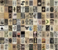 a collage of many different designs and shapes in black, white, and grey