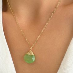 Raw chalcedony necklace - Green Chalcedony Gemstone Pendant! Wear it alone or as a Stacking necklace. The green color of this Rough chalcedony gemstone is so unique and impressive. This Crystal necklace is a great idea for a Christmas gift for her!  Handmade with High-Quality Solid 925 Sterling Silver * Finish: 24K Gold all over the sterling silver Handmade in Greece with love for everyone that looks for a Crystal Necklace full of positive vibes!  👁 SIZE 👁 Chain length available options   14 i Necklace Stacking, Chalcedony Crystal, Chalcedony Necklace, Stacked Necklaces, Green Chalcedony, Gem Necklace, Necklace Green, Green Necklace, Jewelry Packaging