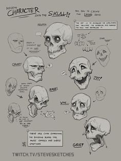 a bunch of skulls with different facial expressions