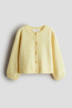 Cardigan in a soft  fine knit. Round neckline  buttons at front  gently dropped shoulders  and long sleeves. Ribbing at neckline  cuffs  and hem. Brookie Yancey, Cutesy Clothes, York Outfits, Spain Outfit, Marketing Project, Yellow Clothing, Fairy Room, College Closet, Fine Knit Cardigan