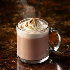 hot chocolate drink with whipped cream and toppings