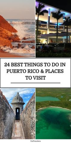 Collage showcasing Puerto Rico, including a beach, a vibrant nightlife scene, a historic fort, and a lush coastal landscape. Text reads "24 Best Things to Do in Puerto Rico & Places to Visit". Puerto Rico Must See, Puerto Rico In December, Best Things To Do In Puerto Rico, Things To Do In Puerto Rico, Puerto Rico Itinerary, Rio Grande Puerto Rico, Arecibo Puerto Rico, Fajardo Puerto Rico, Bioluminescent Bay