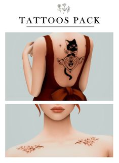 the back of a woman's body with tattoos on her neck and chest,