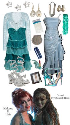 an assortment of women's clothing and accessories