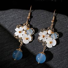 Gold Plated Flower Shell Hook Earrings Material: Gold Plated, Copper, Shell, Natural Stone Style: White/Blue First Picture Occasion: Anniversary, Engagement, Wedding, Gift, Party, Daily Wear Style: Boho Vintage Dangle Earring Bundle & Save Fast Shipping Offers Welcome Posh Ambassador Over 300 Love Notes Please Look At My Other Beautiful Jewelry Shrink Plastic, Blue Jewelry Aesthetic, Future Jewelry, Jewellery Shop Design, Gay Fashion, Character Traits, Jewellery Sketches, Dragonfly Earrings, Earring Bundle