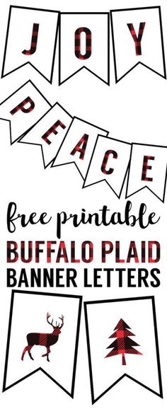 some type of banner with the words joy peace free printable buffalo plaid banner letters