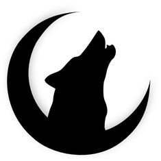 a black and white silhouette of a howling wolf in the moon with its mouth open