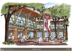 an artist's rendering of the entrance to a shopping center