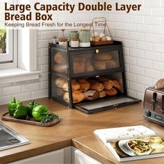 the large capacity double layer bread box is ready to be used as a toaster