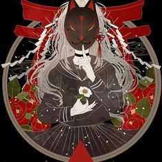 an anime character with long white hair holding a flower in front of her face and surrounded by roses