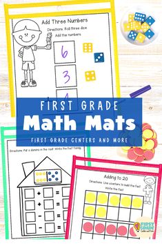 First Grade Math Mats First Grade Math Stations, First Grade Centers, Summer School Math, Doubles Facts, Math Mats, First Grade Math Worksheets, Algebraic Thinking, Learning Stations