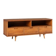 a wooden entertainment center with drawers on one side