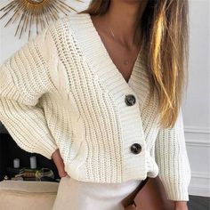 V Neck Long Sleeve Short Knitted Cardigan SweaterSIZE DETAILS

Bust:124cm; Length: 52cm; Sleeve:37cm; Shoulder:64cm

please be allowed 2-3cm errors; Cheap Knitted Button-up Cardigan, Casual White V-neck Sweater, Luxury Fall Button-up Cardigan, Fall Knit Sweater, Knit Sweater Coat, Cardigan Knitted, Pullover Mode, Streetwear Mode, Sweater Autumn