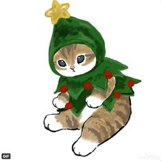 a drawing of a cat wearing a christmas tree costume