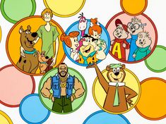 cartoon characters are grouped together in circles