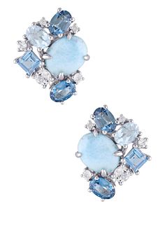 Sterling silver larimar, London blue topaz, sky blue topaz, and white topaz cluster earrings. Post and clip back. Approx. 21.2mm L x 16.7mm W. ImportedOrders cannot be shipped to Canada, Puerto Rico, APO, FPO or P.O. Boxes. Blue Topaz Jewelry, Topaz Jewelry, Sky Blue Topaz, Cluster Earrings, London Blue Topaz, London Blue, White Topaz, Sale Event, Blue Topaz