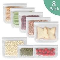 Reusable Storage Bags - 8 Pack Leakproof reuseable ziplock bag_6 Reusa Fruit Bag, Reusable Sandwich Bags, Silicone Food Covers, Freezer Bags, Kitchen Containers, Sandwiches For Lunch, Food Covers